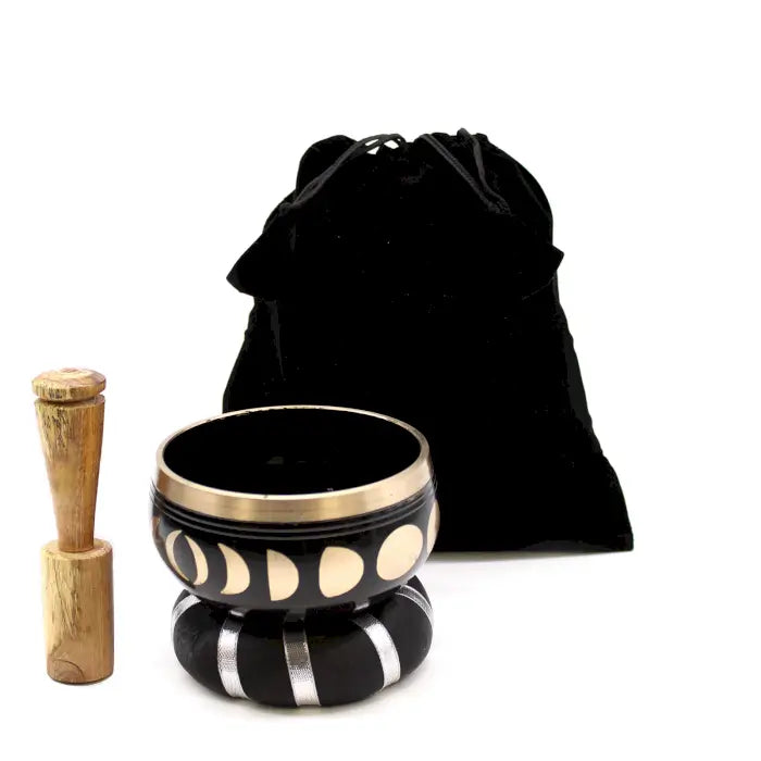Klangschale mit Mondphasen in Schwarz