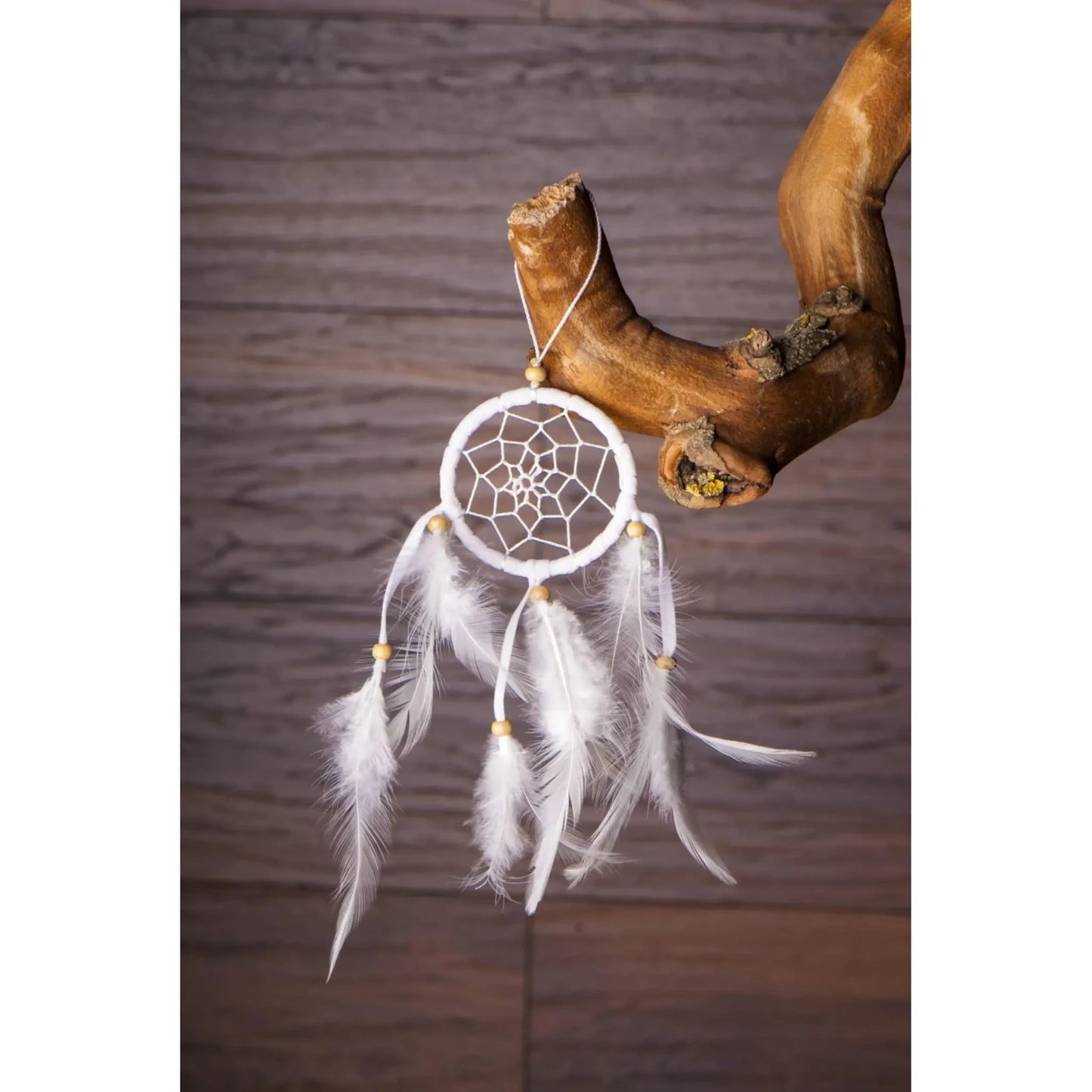 Kleiner Traumfänger mit Federn - weiß